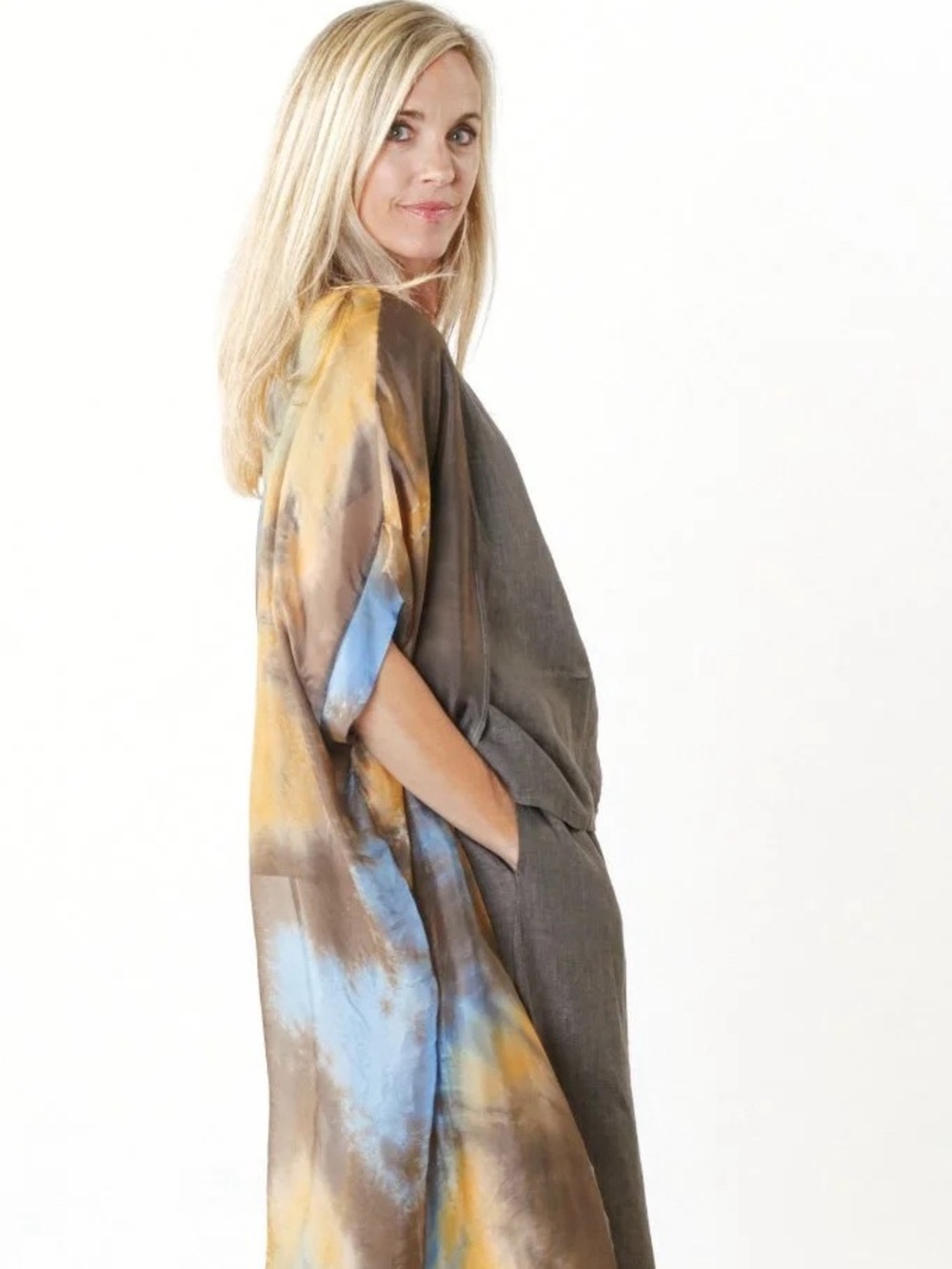 Bryn Walker Silk Blend Ezra Cardigan Tramonto Sheer Tie Dye Lagenlook Boho.   20